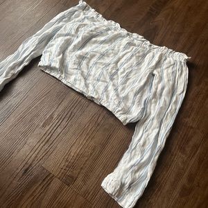Off the shoulder white / blue striped top